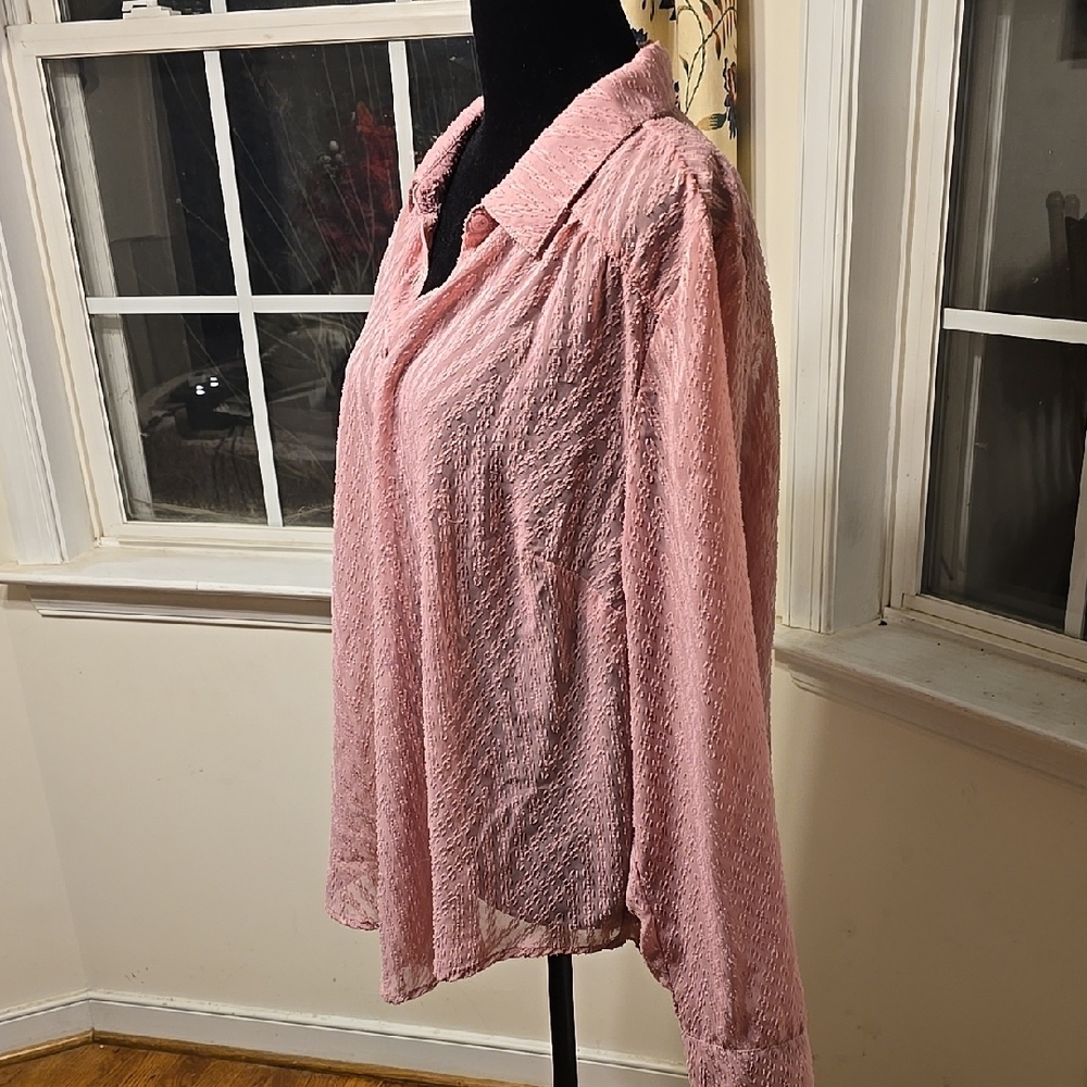 Pink Textured Button-Up Blouse - Picture 2 of 8